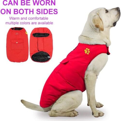 Double-Sided Dog Clothes Worn Winter Warmth Reflective Big Dog Vest Cotton-Padded Clothes Waterproof Pet Clothing