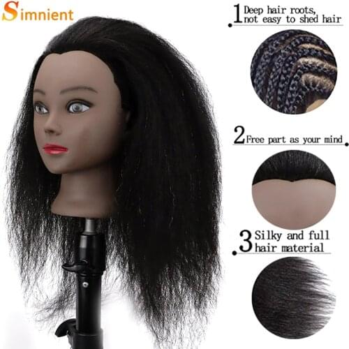 Afro Mannequin Heads Hairdresser Training Manikin With 100% Human Hair Cosmetology Hair Manikin Head For Practice Styling Braid