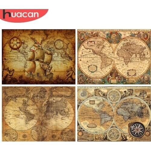 HUACAN Diamond Painting New Map Pictures Of Rhinestones 5D DIY Diamond Embroidery Sale Landscape Mosaic Home Decor