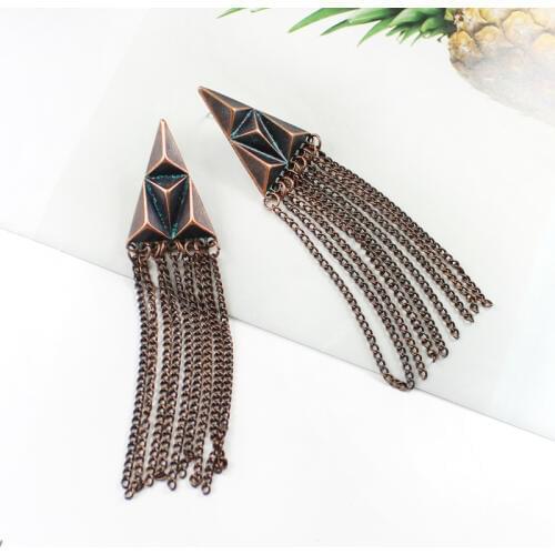 Personality Retro Triangle Irregular Geometric Earrings Bronze Alloy Chain Fringe European and American Fashion Jewelry