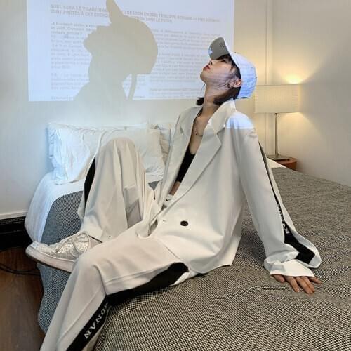 Spring And Autumn Solid Color Mens Business Casual Suits Korean Fashion Loose Harajuku Streetwear Unisex Couple Suits