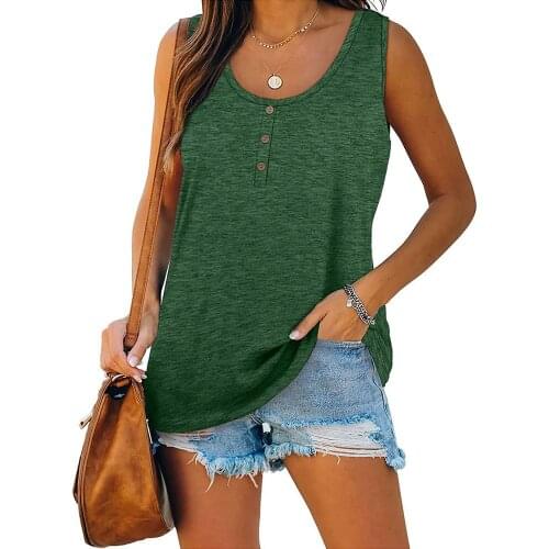 Tank Top Blouse Solid Color Women Girl Button Loose Oversized Vest Sexy Sleeveless Round Neck Cotton Summer Streetwear T-shirt