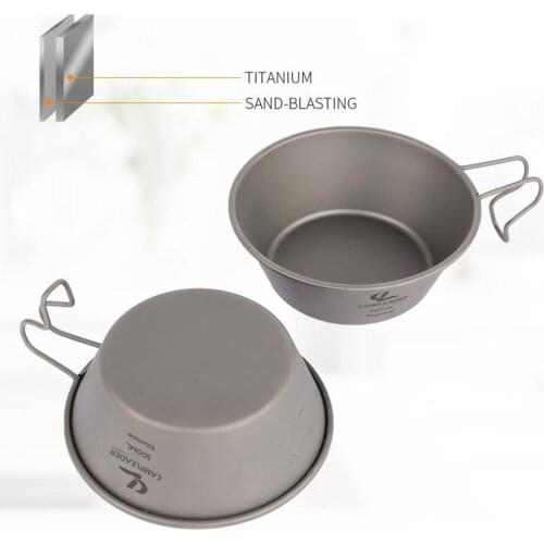 Mutiuseful Outdoor Folding Handle Titanium Plate Dish Bowl Cup Cookware 300ml Camping Titanium Bowl Tableware For Camping Hiking
