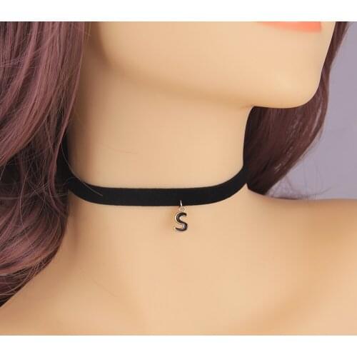 Little Minglou fashion A To Z 26 Dark letter name Choker Necklace DIY Charm Pendant Punk Gothic Collar Jewelry choker for women