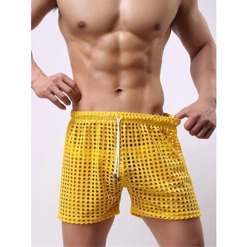 Mens See through Mesh Shorts Sexy Sleepwear Transparent Pajamas Pants Home Casual Bottoms Summer Nylon Hollow Sleepwear