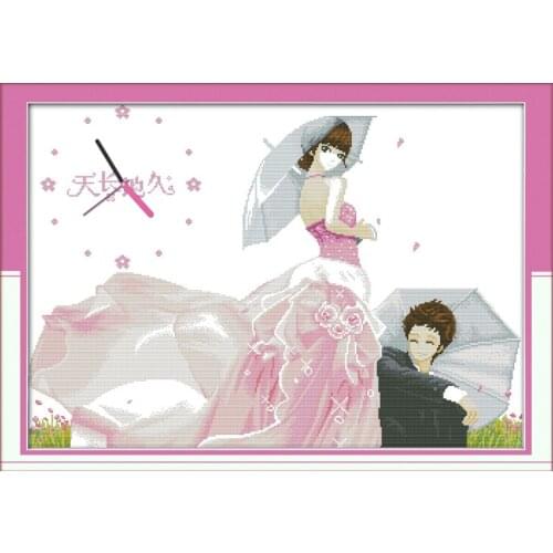 Fix happiness cross stitch kit 14ct 11ct count print canvas wall clock stitching embroidery DIY handmade needlework
