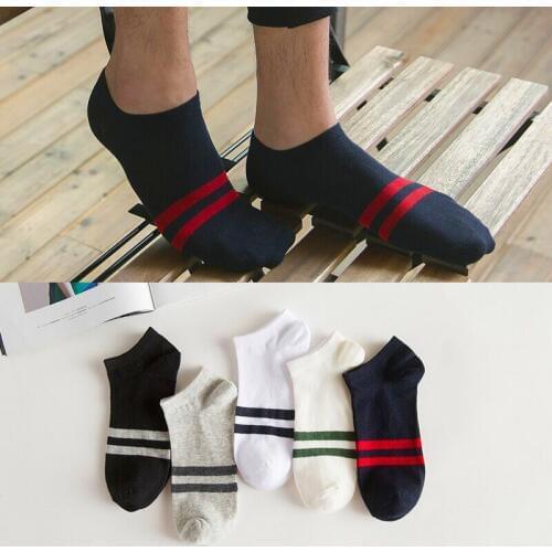 5pairs Unisex Men Women Socks Cotton Solid Color Stripe Boat Socks All Seasons Male Casual Harajuku Breathable Ankle Sock Meias