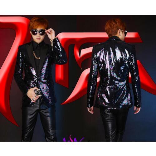 New 2020 Men Slim jackets Bright Purple Green Sequined Slim Suit Nightclub Bar Dj Punk Male Singer Stage Performance Suits