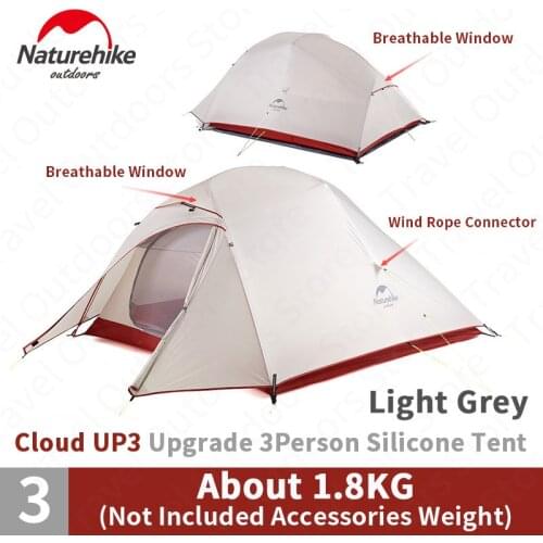 Naturehike CloudUp 3 Upgrade Camping Tent 1.4kg Ultralight 3 Persons Hiking Tent PU 4000mm Rainproof Breathable Tents With Mat