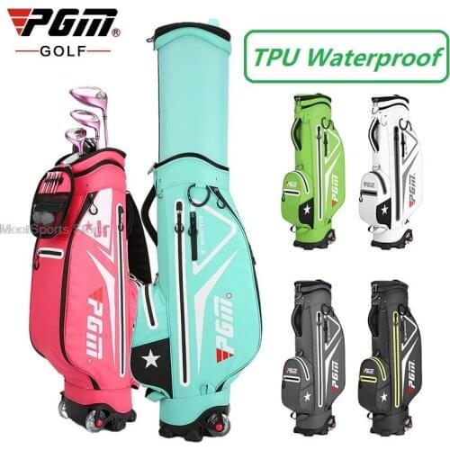 Pgm Golf Cart Bag With Wheel TPU Waterproof Golf Club Bags High Capacity Transit Airbag Children Retractable Durable Sports Pack
