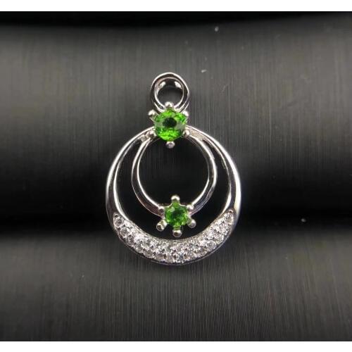 Natural green diopside gem pendant S925 silver Natural gemstone Elegant double cirque Pendant Necklace girl party gift jewelry