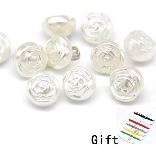 10mm Rose Flower Faux Pearl Plastic Shirt Buttons For Clothing Vintage Women Wedding Decoration Sewing DIY Accessories Wholesale