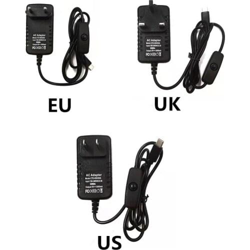 Raspberry pi 4 DC 5V 3A Power Supply Switch Button Power Adapter Supply Micro USB Port 5 V Volt for Raspberry Pi 3 Model B+ plus