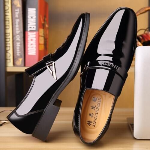 PU Leather Fashion Men Business Dress Loafers Pointy Black Shoes Oxford Breathable Formal Wedding Shoes Men Dress Shoes