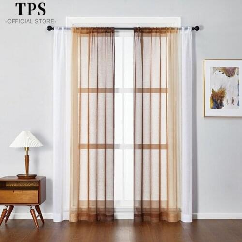 TPS Coffee Gradient Tulle Curtains for Living Room Bedroom Height 400cm Organza Voile Curtains Window Treatment Panels Drapes