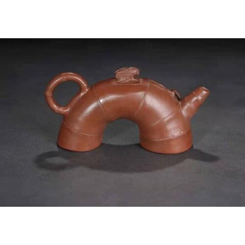 Unique Old Chinese YiXing Handcraft puyple Clay Teapot,Bamboo & Cicada, with mark, Free shipping