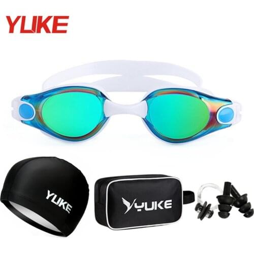 Adult pool glasses Anti-Fog UV Waterproof Silicone Men Women Swimming Goggles with Swim Cap Bag Nose clip earplug Eyewear