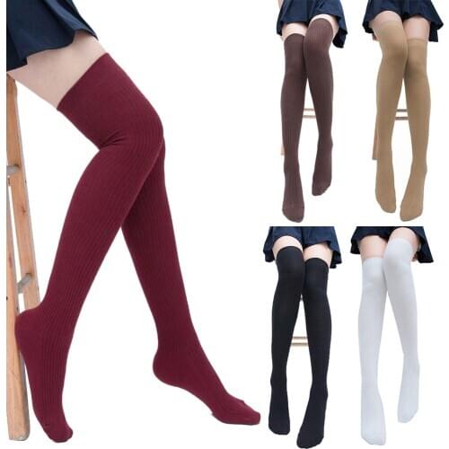 Winter Stockings Women Solid Color Warm Thigh High Knitted Long Over Knee Stockings Girls Knitted Stockings