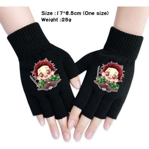 Demon Slayer Kimetsu no Yaiba Glove Men Women Japanese Anime Cartoon Winter Warm Half Finger Glove Cosplay Accessories