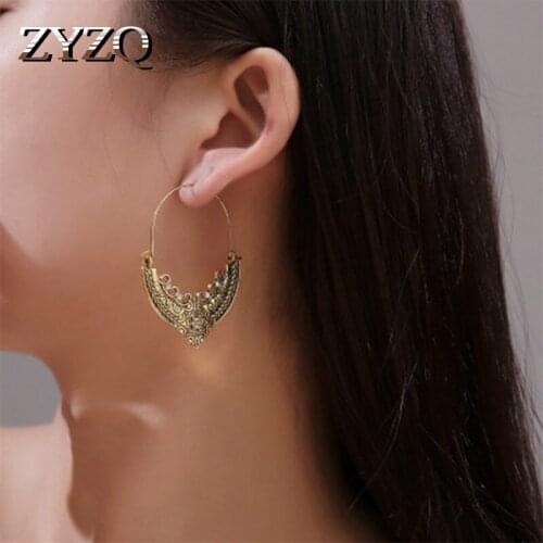 ZYZQ Classic Flower Pattern Design Hyperbole Engraved Earrings For Women Vintage Accessories Hollow Out Design Gift Earrings