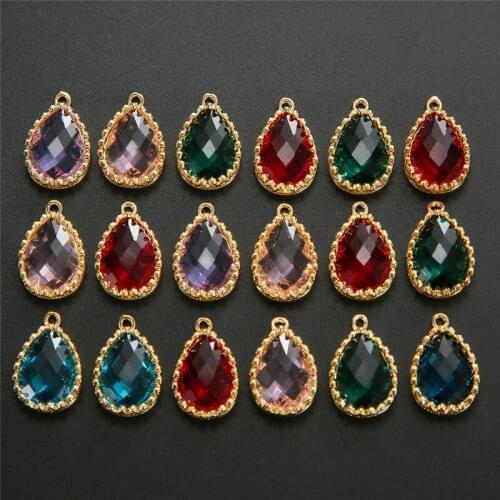 10pcs/lot Colorful Water Drop Crystal Rhinestone Metal Charms Pendant DIY Necklace Earring For Jewelry Making Accessories