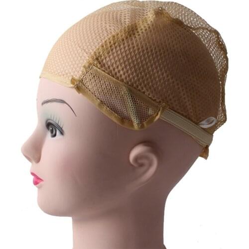 10pcs High quality Medium Size Nylon Net Beige Wig Caps For Making Weaving Wigs With Adjustable stretch net Strap On Back