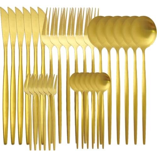30Pcs Mtte Luxury Gold Cutlery Set StainlessSteel Dinnerware Knives Forks Spoons Flatware Kitchen Set Tableware Set Dropshipping