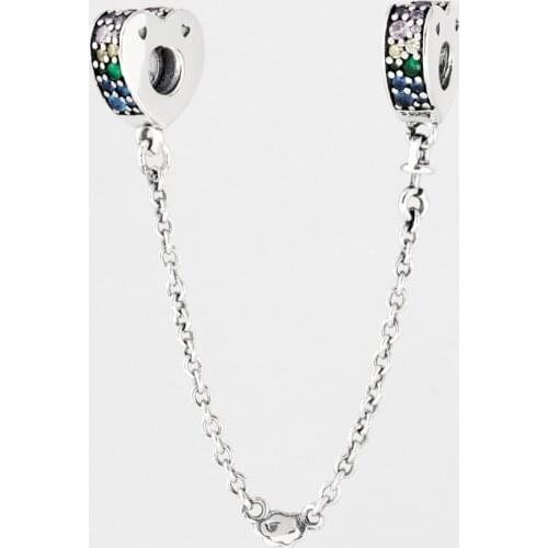 Free Shipping 925 Sterling Silver Multi-colour Arcs of Love Safety Chain Charms Fit Pandora Bracelet For Women DIY Jewelry