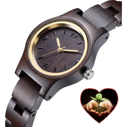 2019Modern Creative Designer Black Clock Wood Small Women Watches Wooden Bracelet Strap Quartz Ladies Fashion Wristwatch as Gift