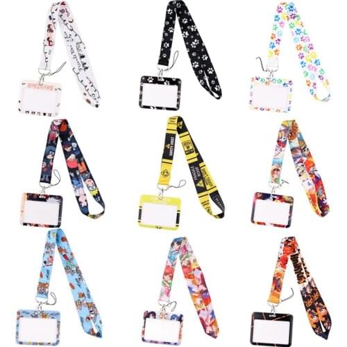 20pcs/lot BH1516 Blinghero Warning Work Card Holder With Anime Lanyard Credit Card Holder Identity With Cat And Mouse Neck Strap
