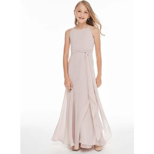 Cheap Junior Bridesmaid Dresses Under 50 A-line Halter Floor Length Chiffon Long Wedding Party Dresses