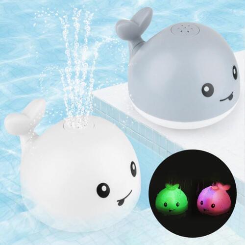Electric Cartoon Whale Flashing Ball Water Squirting Sprinkler Baby Bath Toy LED Toys Ball Sprinkler Baby Bath Shower Kids Toys