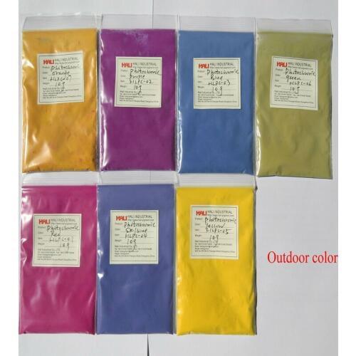 Hali pigment of photochromic pigment,solar active powder,1lot for 7 color,10g per color,pigment color vary by sunlight