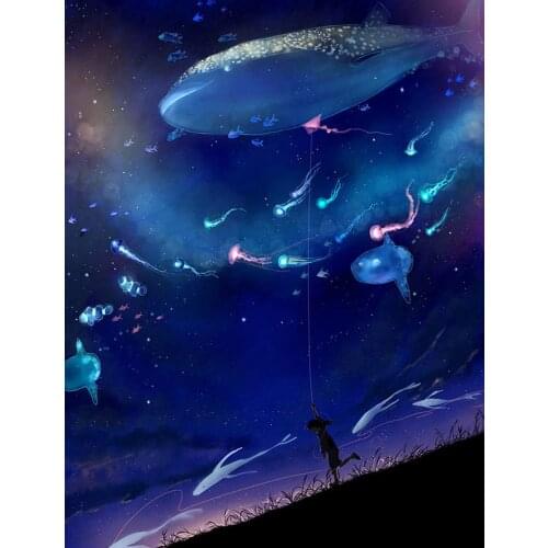 Beautiful manga scene Flying Whales 5D DIY Poured Glue Diamond Painting Kits Scalloped Edge Unique Handcraft Gift Wall Art Decor