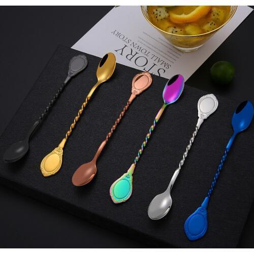 Creative New Stainless Steel Milk Tea Coffee Stirring Scoop Stainless Steel Coffee Dessert Spoon Cafe Colorful Wedding Decor
