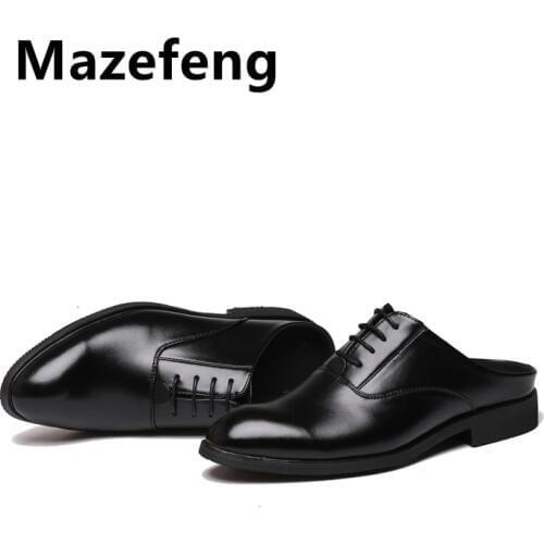 Mazefeng Fashional Male Shoes Summer Slippers Men Slippers Simple Casual Half Slippers Solid Outdoor Leather Slippers Round Toe