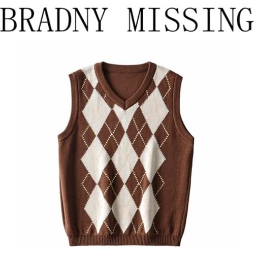 Sweet Women V Neck Straight Vest 2021 Spring-autumn Fashion Ladies England Style Vintage Vest Female Sleeveless Knitted Vest