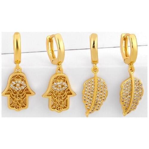 Leaf hand palm multicolor Brass micro pave cz zircon cubic zirconia drop Hoop Earrings copper gold plated crystal studs scv32