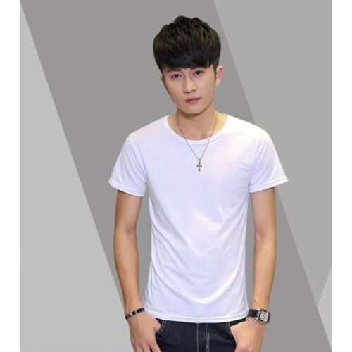 2021 Summer Men Wear New Pure White Mens Round V Neck Short Sleeve T Shirt Cotton Solid Color Short Sleeve Tide Bottoming Shirt