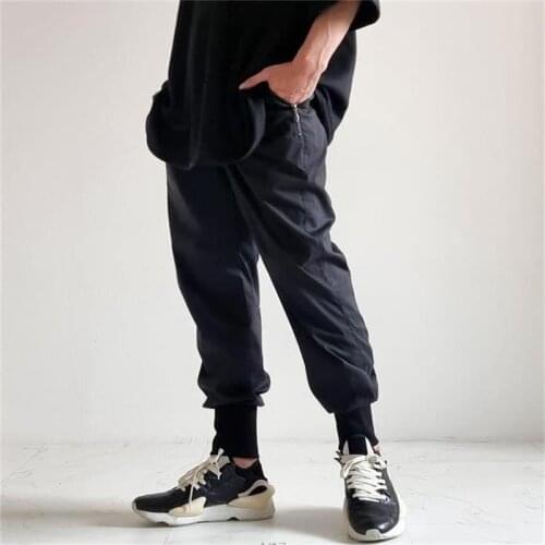 Mens small foot bunched foot Harlan pants mid-waist Classic dark casual fashion Korean version loose large size Harlan pants