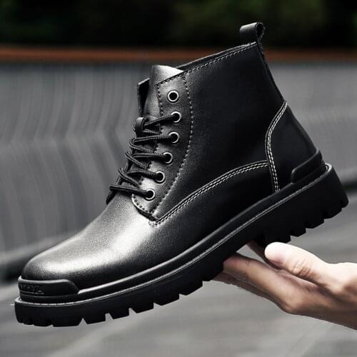 Autumn Winter New Combat Boots Men Soft Warm Martin Boots 6/8Holes Fashion Black Botas Hombre Big Size 48 Casual Leather Shoes