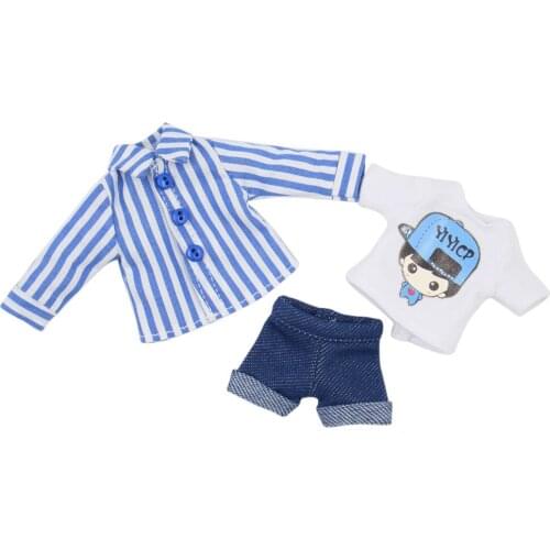 Outfits for Middie Blyth doll White T-shirt with Blue Stripe shirt and Jeans pantie suit for 20cm BJD