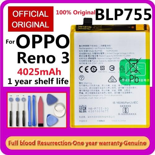 New 100% Original High Capacity Battery BLP755 for OPPO Reno 3 5G, Reno 3 5G Mobile Phone Replacement Accessories Batteries