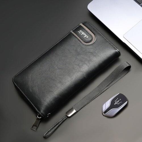 2021 New Retro Long Style Wallets Oil Wax Leather Handbag Mens Business Casual Single Zipper Mens Handbag