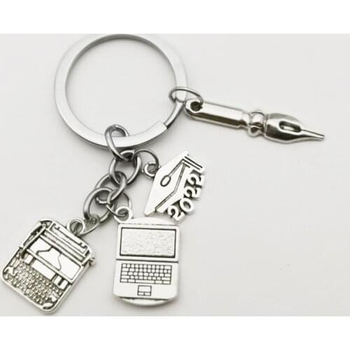 New Cute Laptop Pendant Keychains Typewriter Pen Key Chain Bag Charm Key Pendant Graduation Souvenir Computer Student Key Ring