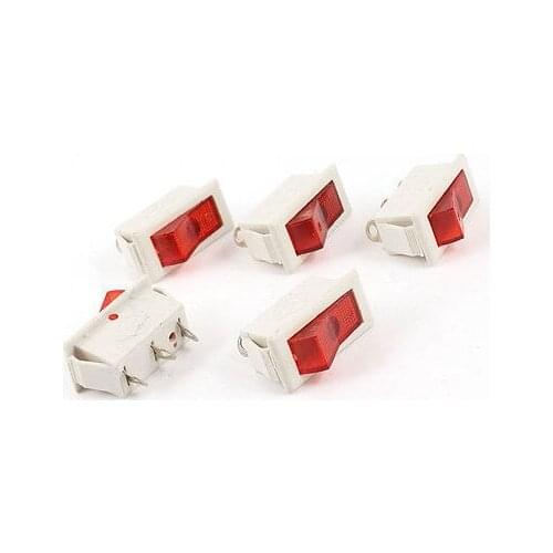 NEW!AC 250V 6A 3 Pin SPST Red Light Panel Mounted Boat Rocker Switch 5 Pcs