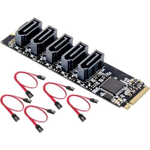 M2 to SATA3 Expansion Card M.2 NVME to 5-Port SATA3.0 Solid-State Drive Adapter Card for Desktop Computers SSD and HDD