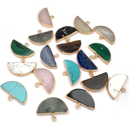 Natural Stone Lapis Lazuli Quartz Pendant Charms Semicircle Shape Pendants Charms for Jewelry Making DIY Necklace Accessories