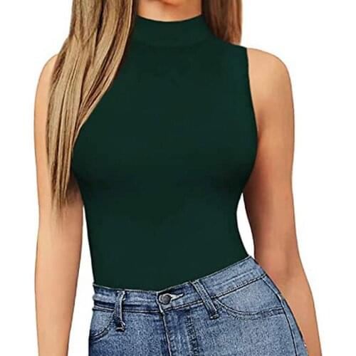 Popular Sleeveless Solid Color Women Bodysuit Comfortable Turtle Neck Cut Sexy Briefs Ladies Clothing Stretchy Tight Collocation