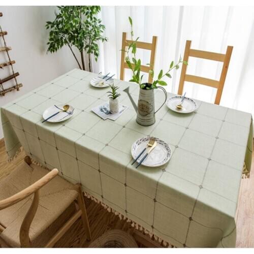 Plaid Embroidered Simple Tablecloth Solid Color Cotton and Linen Small Fresh Fabric Tassel Rectangular Coffee Table Table